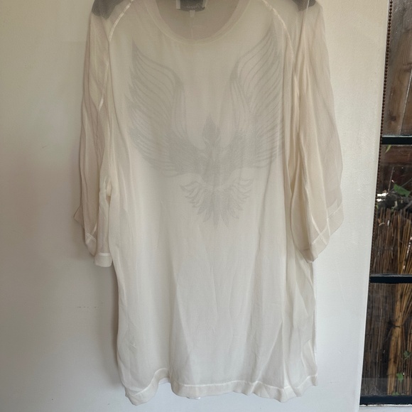 3.1 Phillip Lim white jersey/silk combo printed t-shirt w/embellished neck sz L - Picture 6 of 6